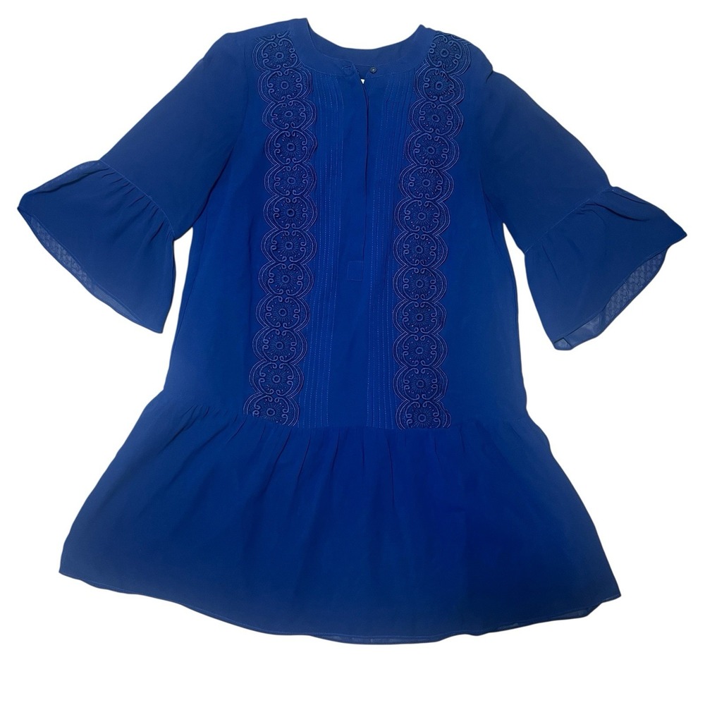 LOFT Outlet Chiffon Drop Waist Shift Dress 3/4 Bell‎ Sleeves Ruffle Lace Sz 4P